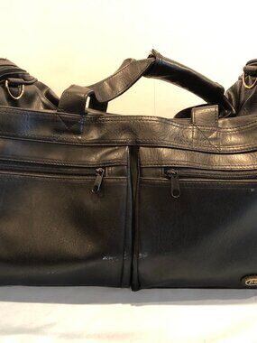 Porox Black Faux Leather Weekend Duffle Luggage Travel Bag #G4
